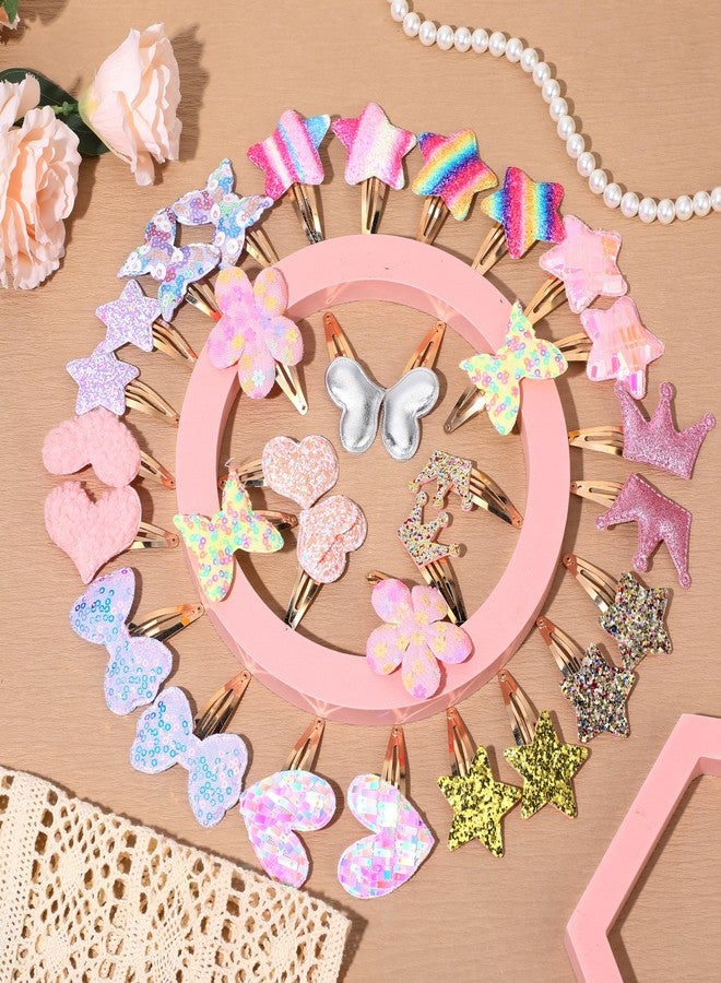 Hanaive 32 Pcs Christmas Girls Gift Hair Clips Glitter Butterfly Metal Snap Hair Accessories for Kids Girls Cute Heart Shaped Barrettes Sparkly Barrettes Clips for Toddlers Kids(Classic,Gold) - Image 2